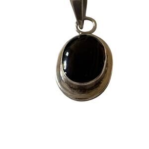 ATI 925 Sterling Silver Black Onyx Geometric Vintage Pendant Made in Mexico